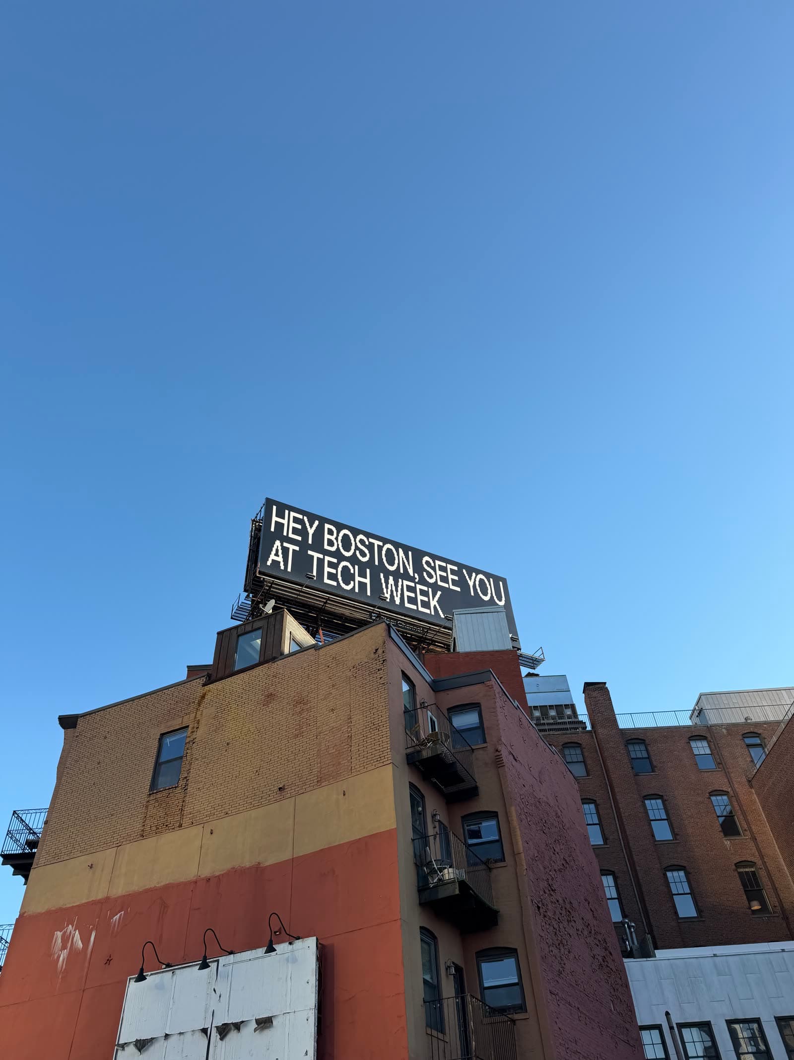 Spotted downtown: a 'Hey Boston, see you at Tech Week' sign