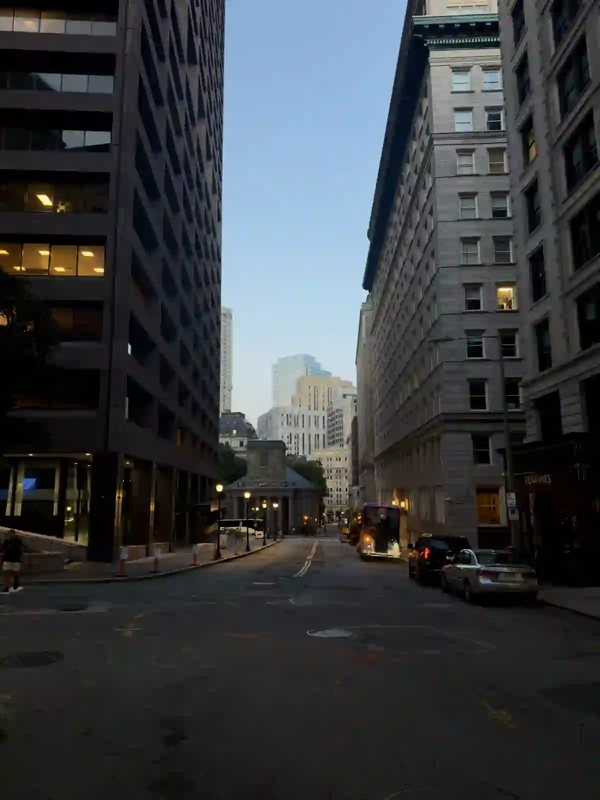 A quiet downtown Boston street at dawn