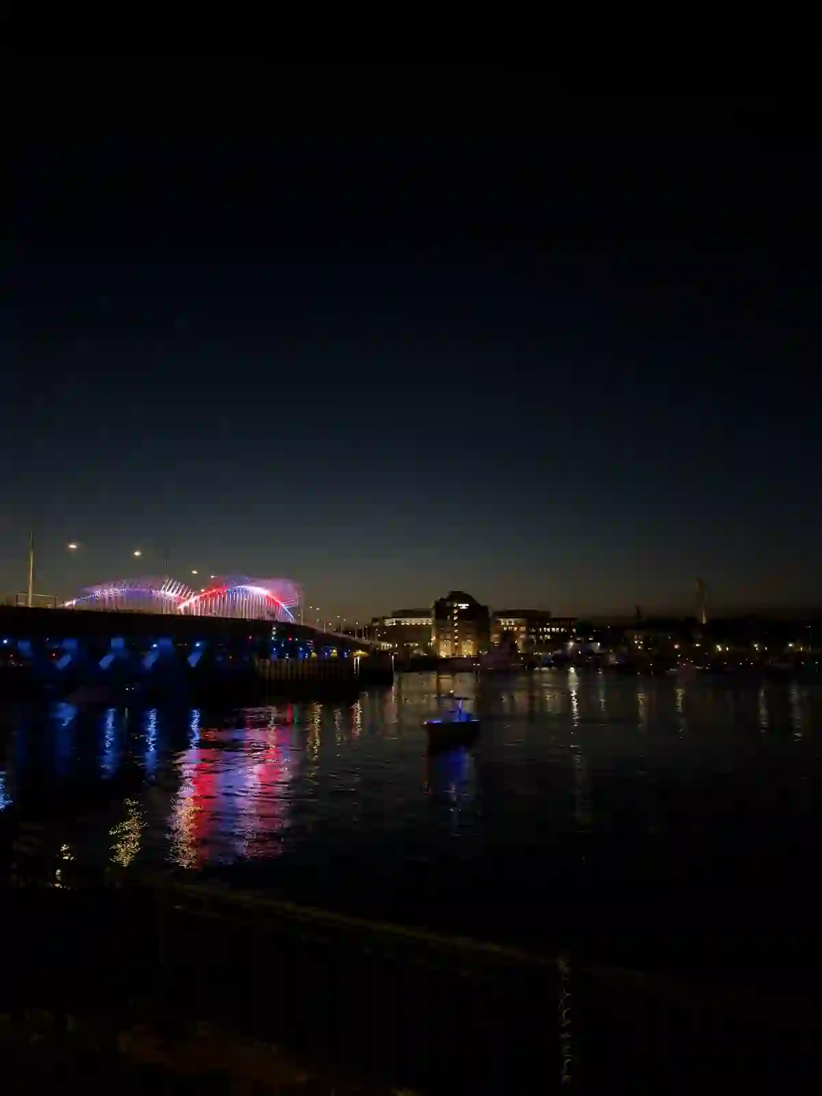 The Harborwalk, lit up after dark