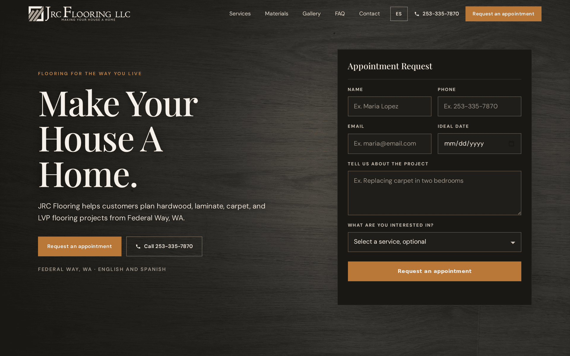 JRC Flooring live homepage applying the brand