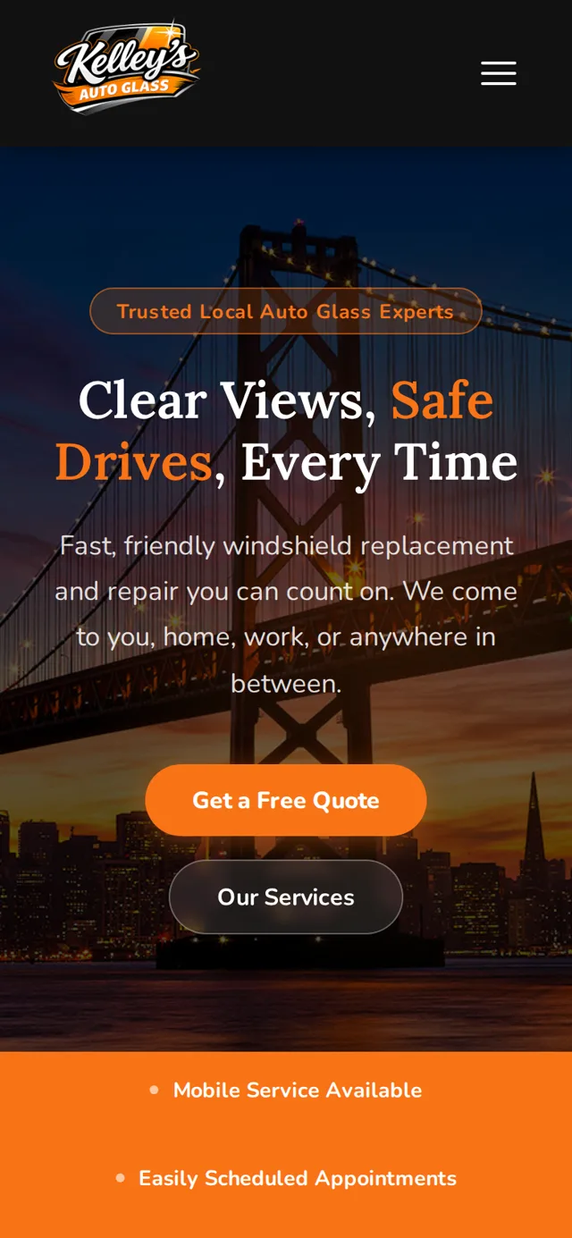 Kelley's Auto Glass Repair shown on a mobile phone
