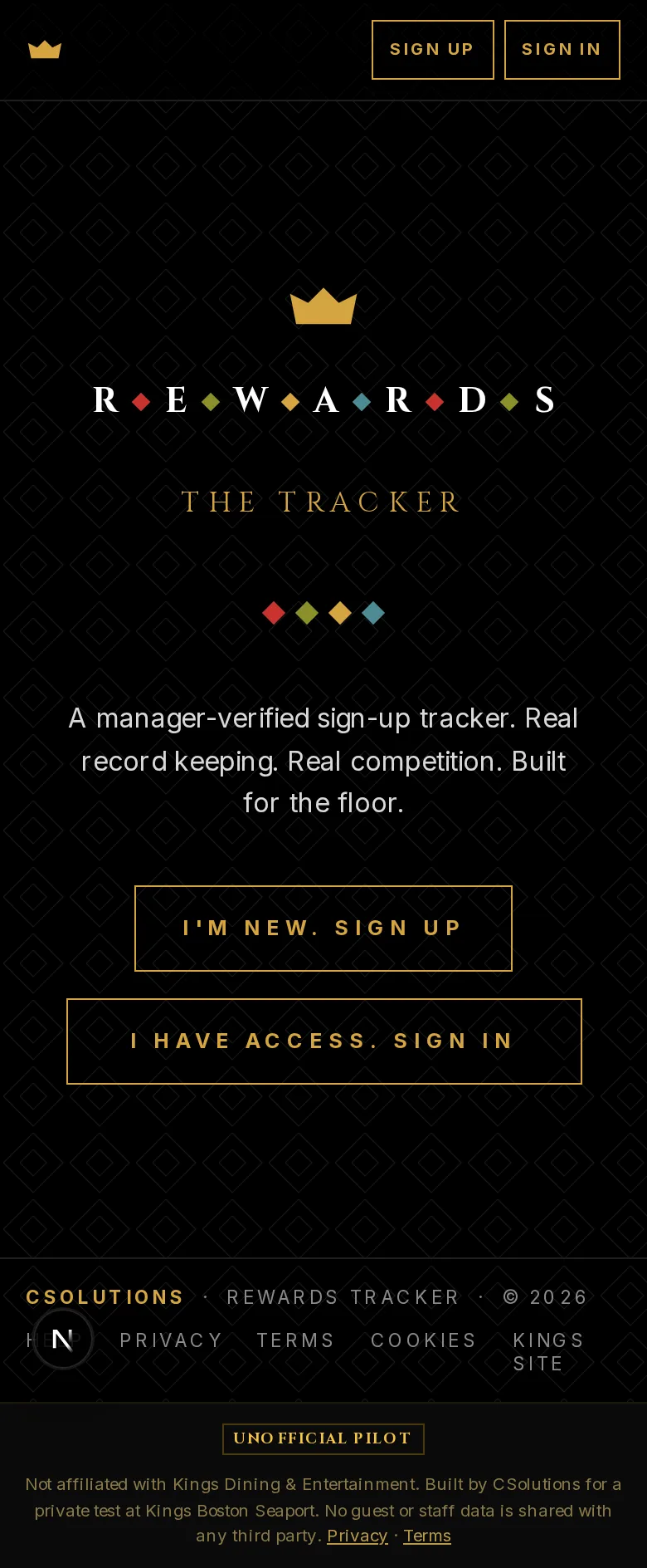 Staff Rewards Tracker Tracker page on a mobile phone
