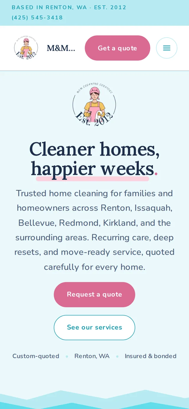 M&M Cleaning Service shown on a mobile phone