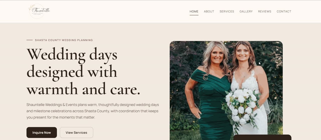 Shauntelle Weddings & Events site poster showing the refined event brand
