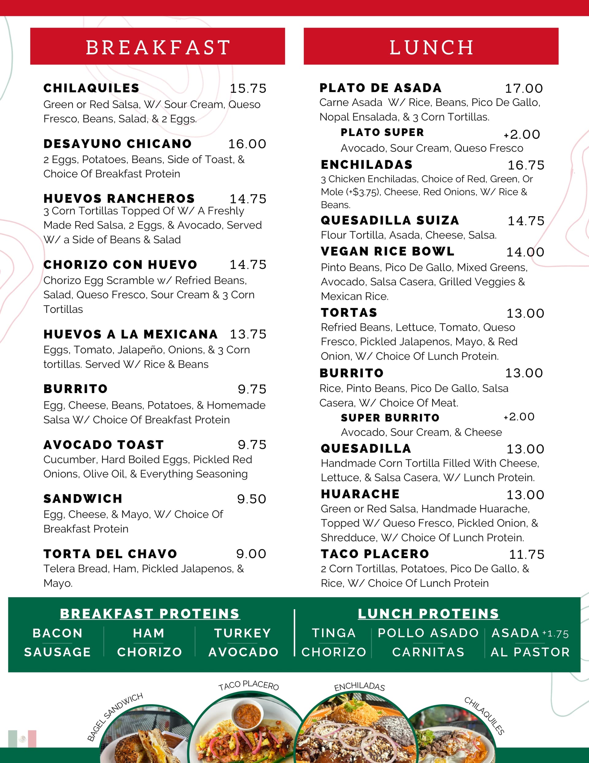 La Joya printed menu spread