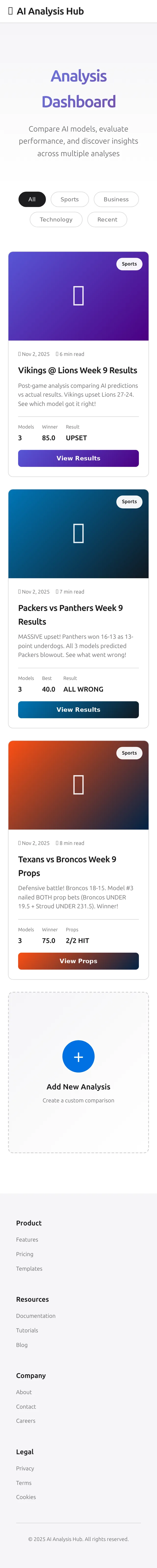 Full mobile page for AI Analysis Showcase