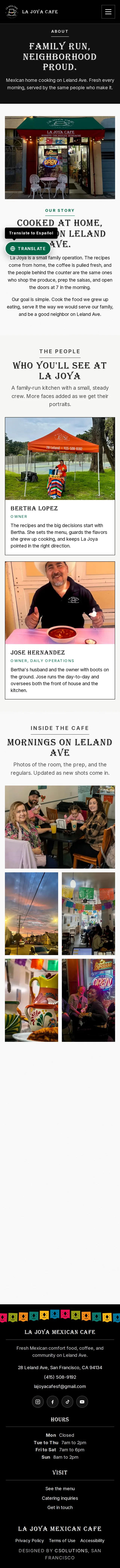 La Joya Mexican Cafe About page on a mobile phone