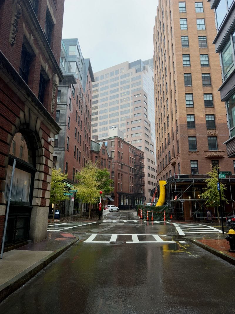 Rainy downtown Boston after the panel.