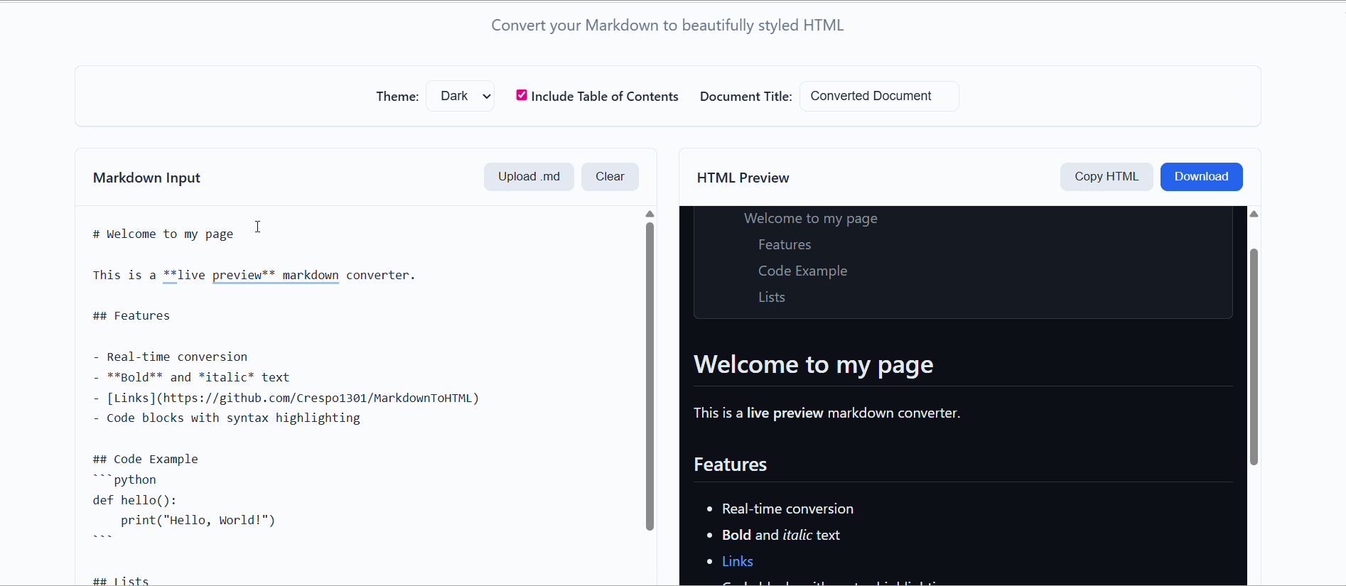 Markdown to HTML Converter